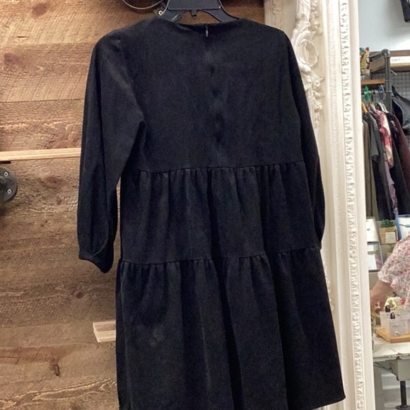 Zara Faux Suede Long Sleeve Ruffle Puff Sleeve Black Dress Size Small - Picture 5 of 6